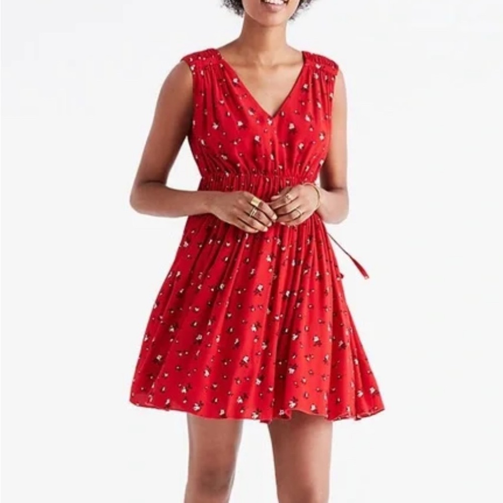 Madewell Red and White Floral Mini Dress